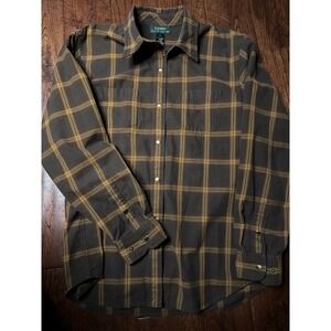 Lauren Ralph Lauren Brown Plaid Snap Button Down Shirt Womens Large Cotton LRL
